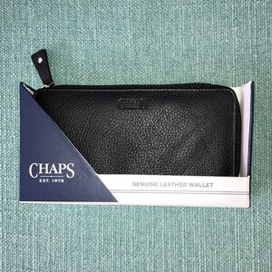 Chaps Black Genuine Leather Zippered Wallet-NWT